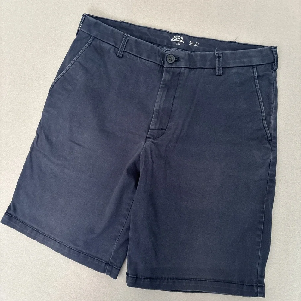 Izod Saltwater STRETCH 32x10 BLUE Classic Cotton Shorts Mens EXCELLENT Fast Ship